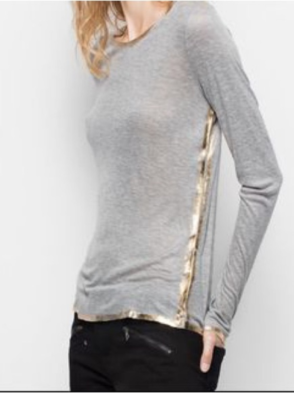 Zadig & Voltaire Foils Willy Long-Sleeve Top in Gray Size M